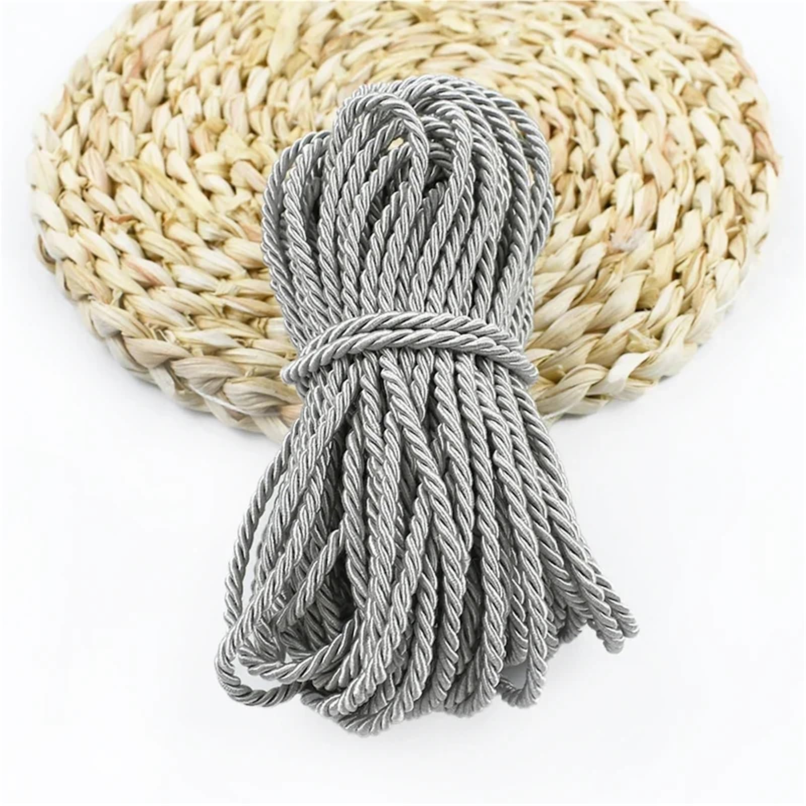 Polyester Rope 2Pcs 3 Shares Twisted Rope Polyester Braided Cords Garment Bag Strap Decor Ropes DIY Home Textile Sewing Accessories(Silver)
