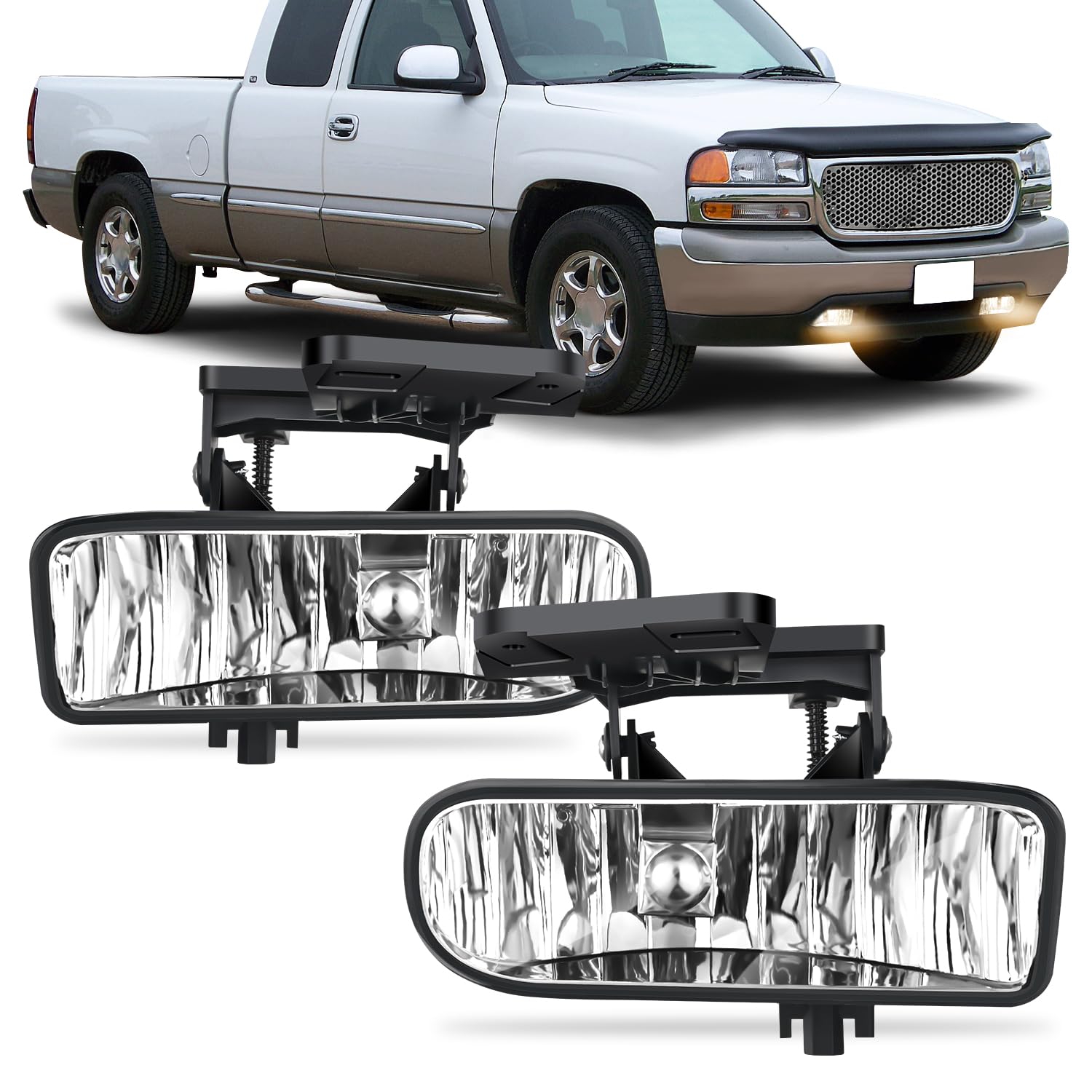Nilight Fog Light Assembly Compatible with 1999 2000 2001 2002 GMC Sierra 1500 2500 2001-2002 Sierra 1500HD 2500HD 3500 2000-2006 Yukon Clear Lens