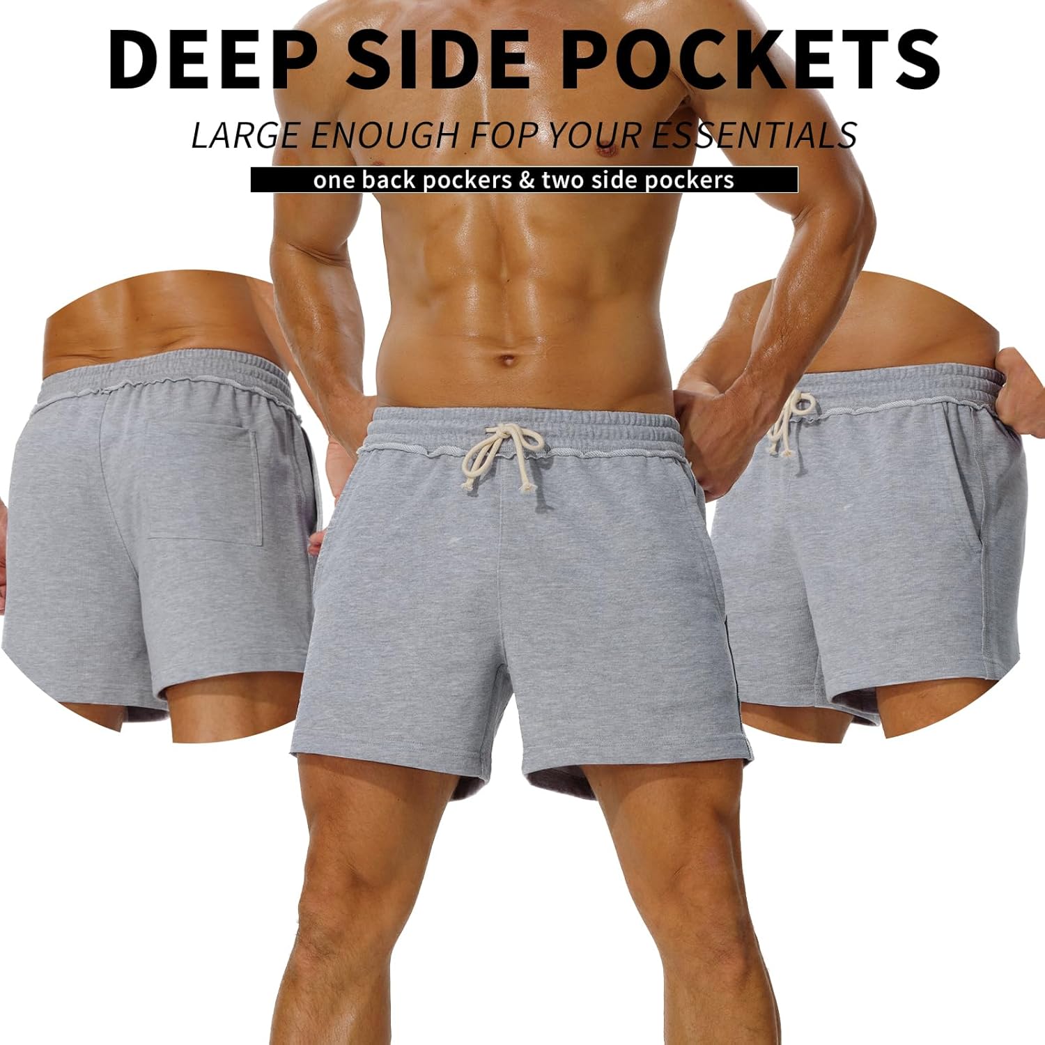 AIMPACT Mens Athletic Gym Shorts 5/5.5 Inch Cotton Casual Shorts Elastic Waist Joggers Sports Sweat Shorts with Pockets - Image 3