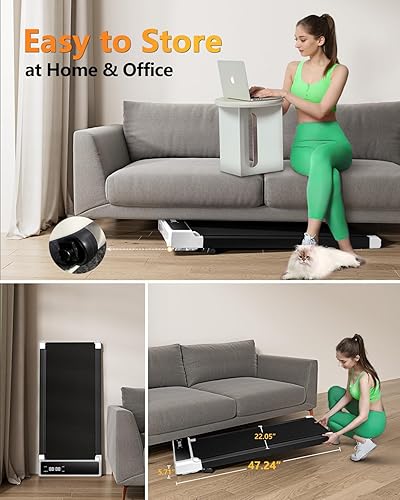 Miniatura 7 de Cinta de correr para debajo del escritorio, 2 en 1, caminadora de espacio compacto, 2.5 HP silenciosa caminadora de escritorio con control remoto,