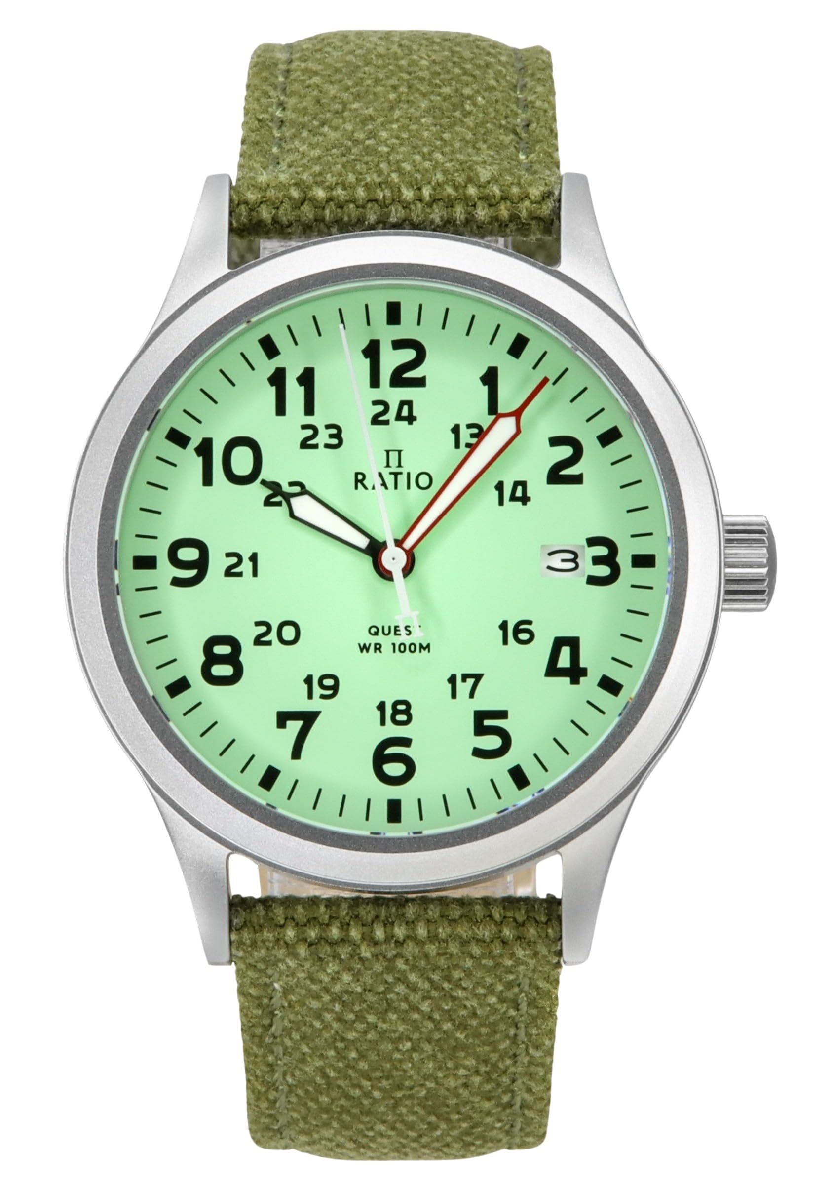 RATIO Field Watch Sapphire Crystal Nylon Canvas Strap Luminous Dial Easy Reader Watch