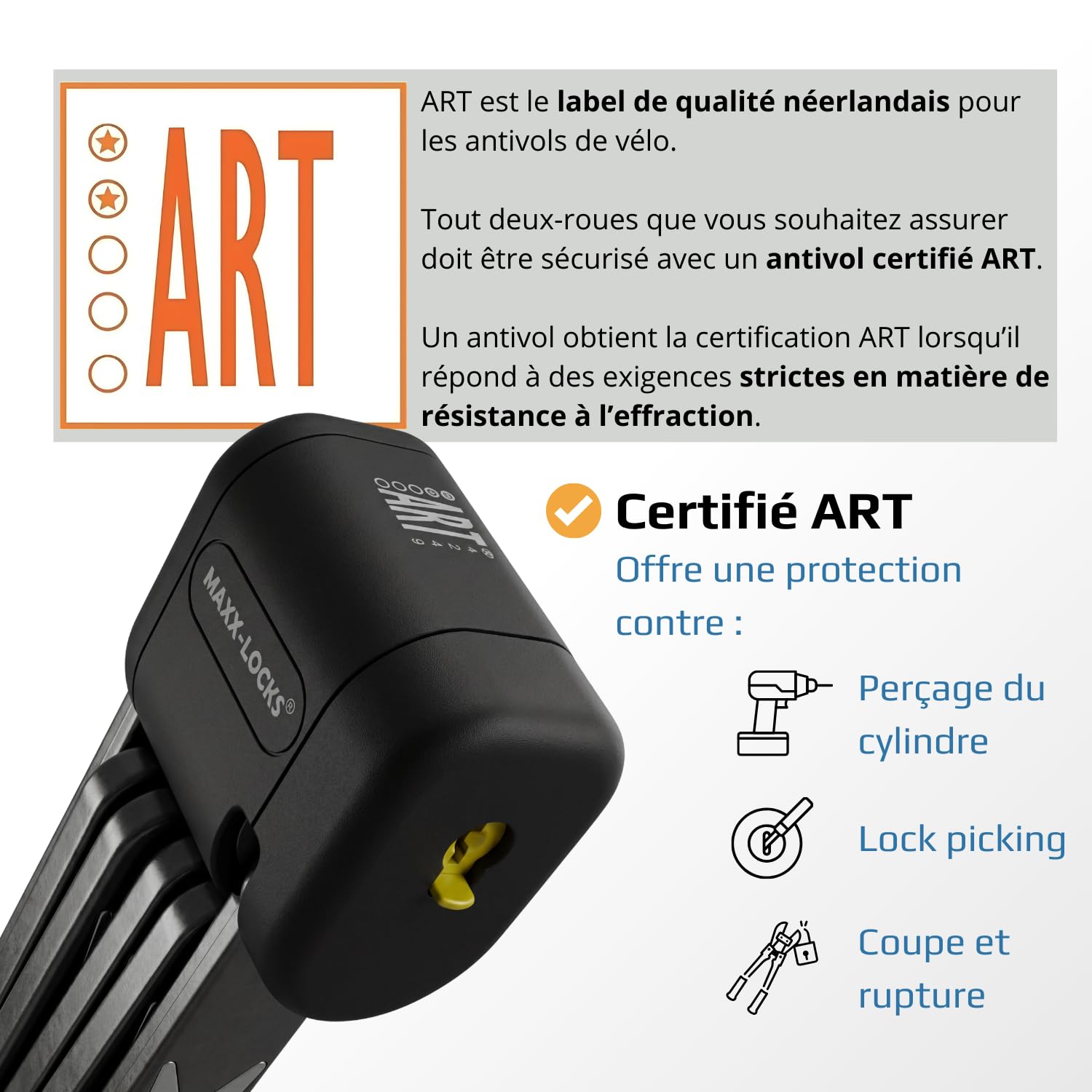 Antivol Pliable – Certifié ART 2 – Acier Trempé – Pour Vélo, Vélo Électrique et Trottinette – Avec Support – 95 cm