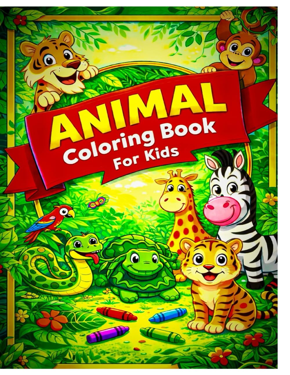 Cute Animals Coloring Book: 50 Fun & Easy Coloring Pages for Kids Ages 3–8