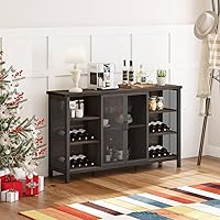 Vista 7 de FATORRI Gabinete de bar de vinos para licor y vasos, gabinete de barra de café industrial, aparador de granja y gabinetes de buffet