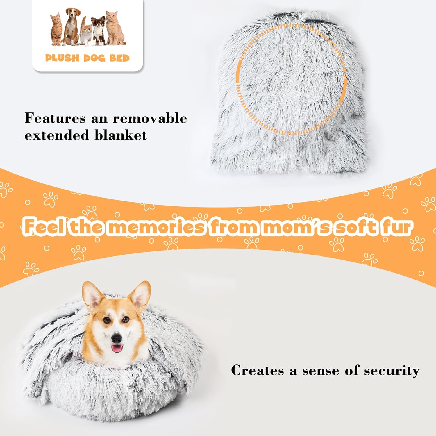 review Washable Small Dog Bed Cat Bed with Detachable Blanket Cute Washable Donut Calming Round Fluffy Comfort Pet Puppy Anti-slip Bed (L-Gray, XS)