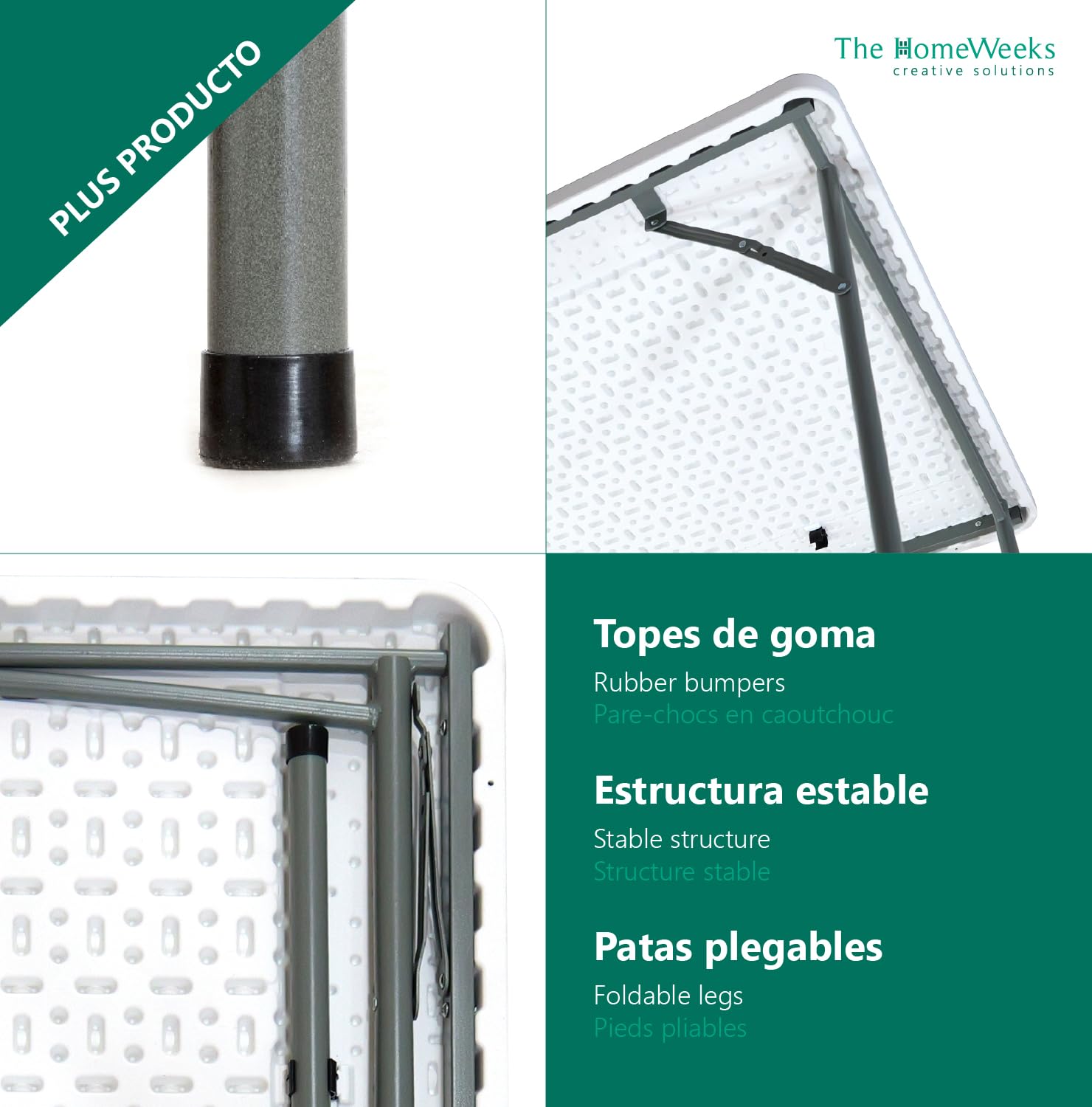 Mesa plegable SOLID Cuadrada 86*86*74cm | Portátil | Multifuncional | Normativa Uso Público Interior/Exterior (EN 581-1/3) | Tablero Resina HDPE 3,8cm. | Capacidad 4 Personas | Carga 120 kg.