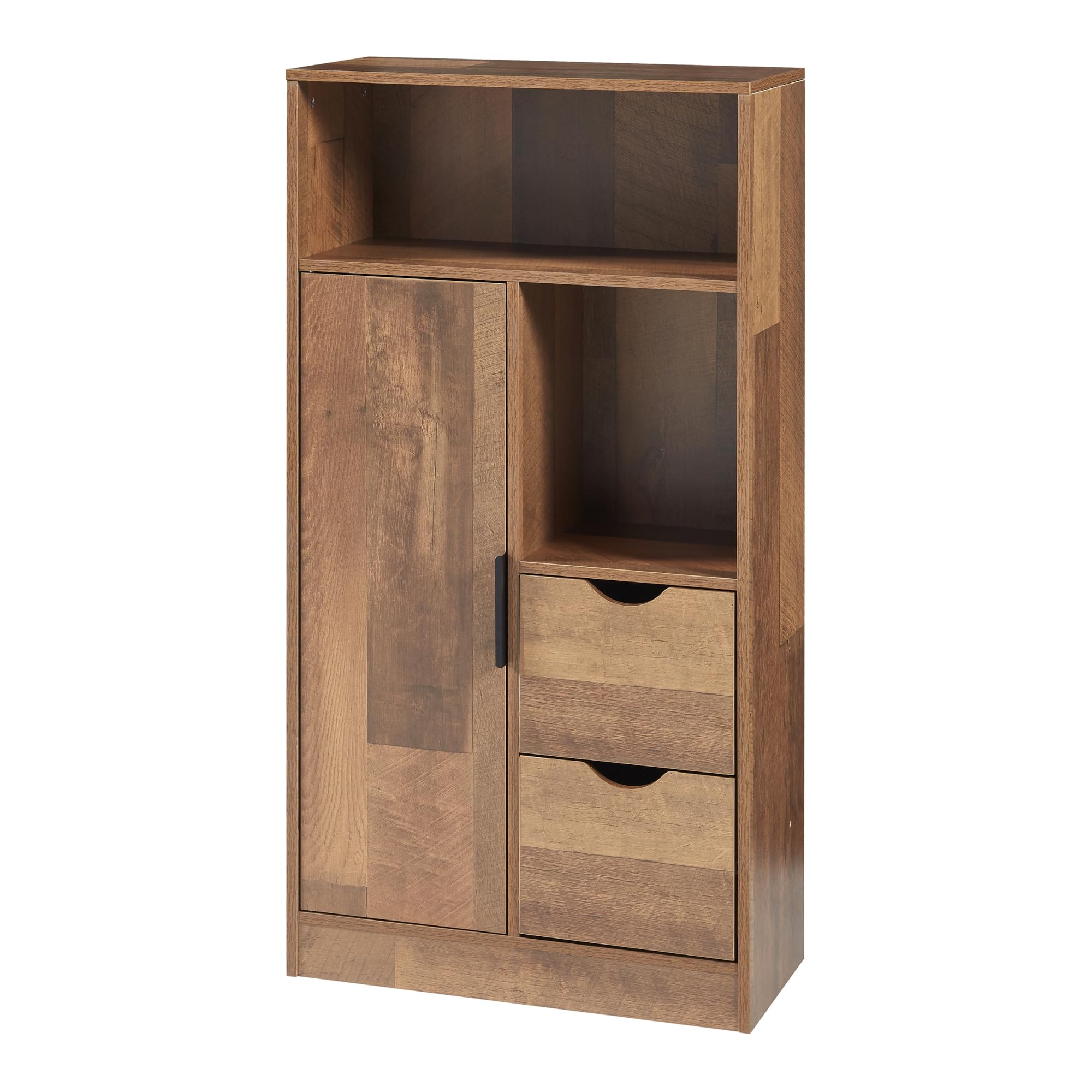 [en.casa] Mueble Baño Auxiliar Namsskogan con 4 Compartimentos 2 Cajones Armario Midi con Puerta Mueble Bajo para Dormitorio Aglomerado Tirador de Metal 100 x 50 x 25 cm - Efecto Nogal