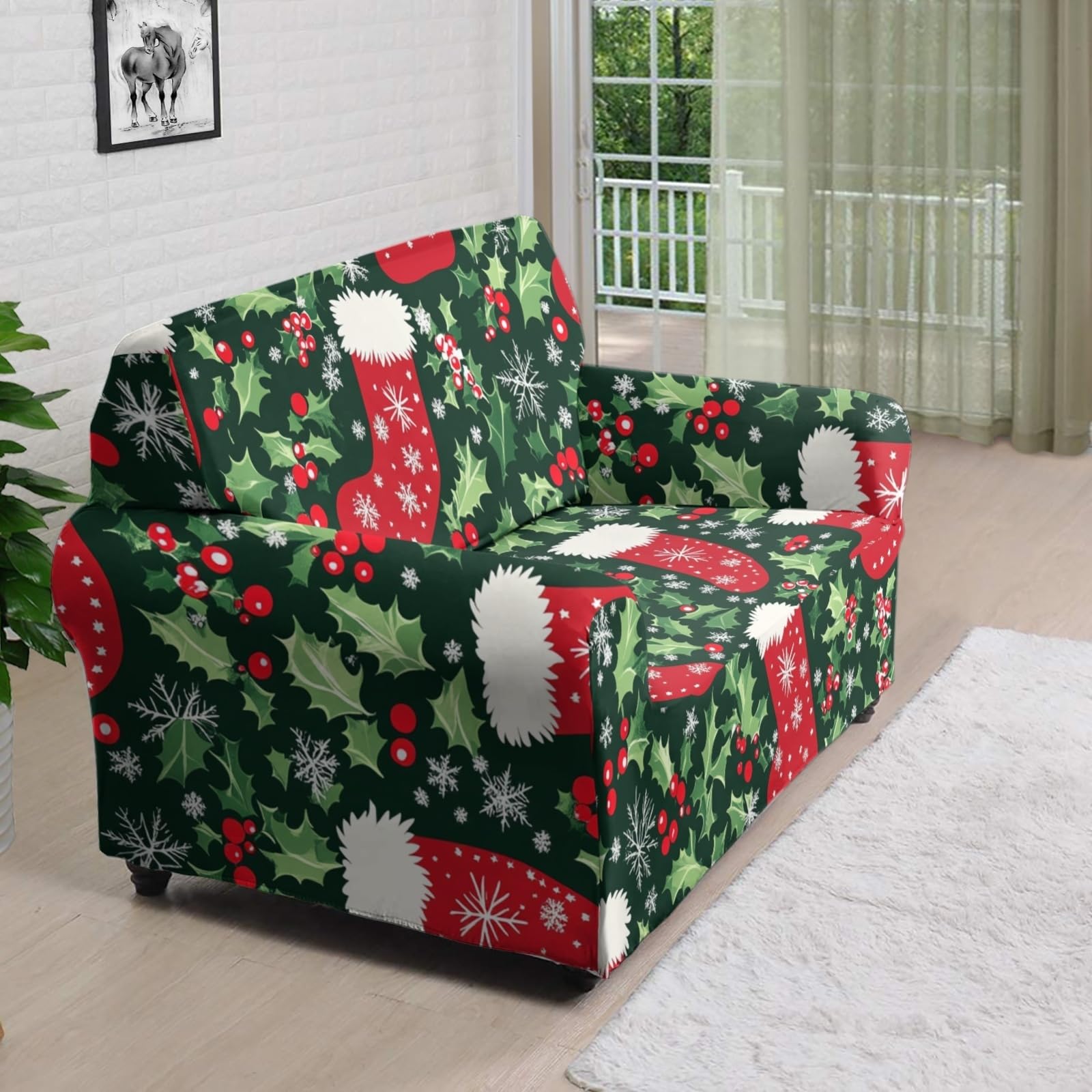 Housse Canape 2 Places Bas De Noël Housse Canapé Extensible 1 Places,avec Accoudoirs,Super Élastique Sofa Cover,Antidérapante,Antisalissure,Lavable