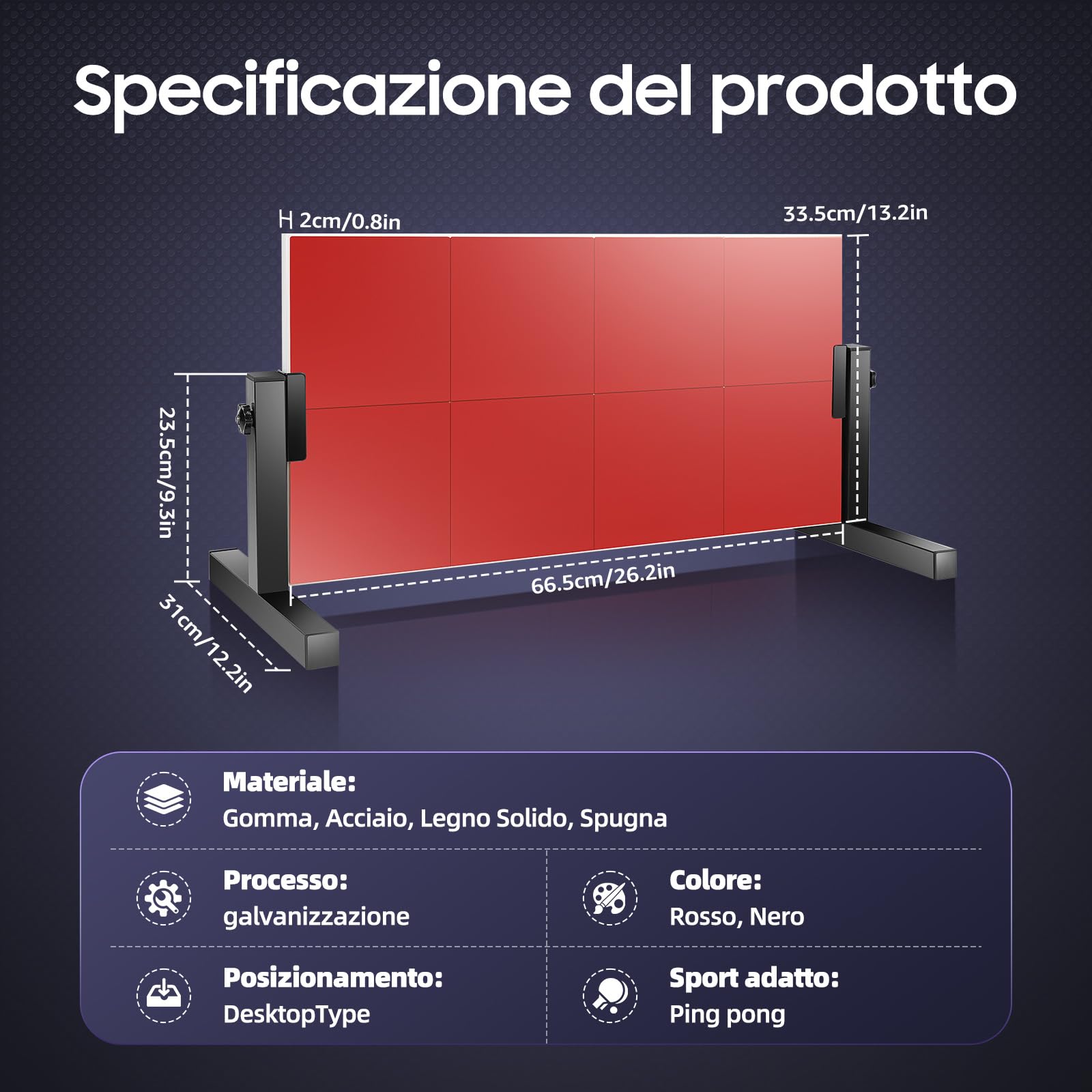 Ping Pong Rebounder, Tavola da Rimbalzo da Tennis con 8 Gomme Rosse， Regolazione Dell'angolo a 360°, Attrezzatura per L'allenamento Tennis Ufficio Palestra Centro Sportivo