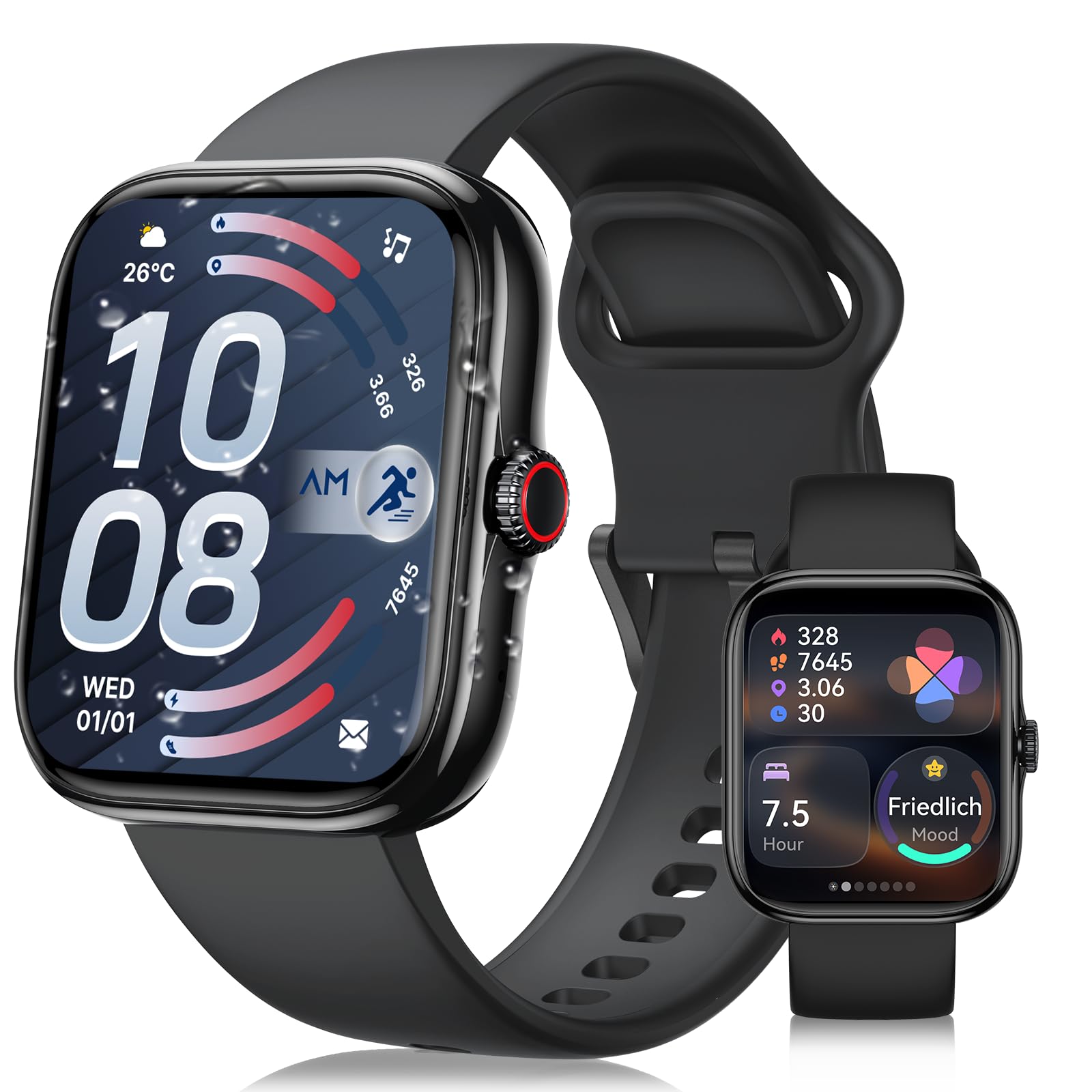 Motast Smartwatch Uomo Donna, Chiamate Bluetooth e Assistente AI, 1.85" Orologio Intelligente con Monitoraggio Salute HRV, Sonno, SpO2 Stress, 130+ Sportive Fitness Tracker, Impermeabil IP68, Nero