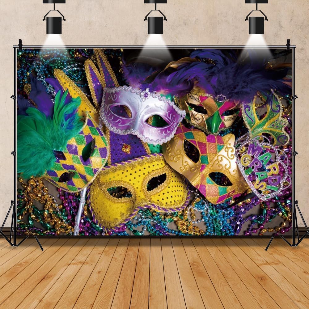 Pnylzzyxh Colorful Mask Backdrop Mardi Gras Carnival Backdrop Masquerade Dress Up Prom Party Supplies Decorations Background for Photography Festival
