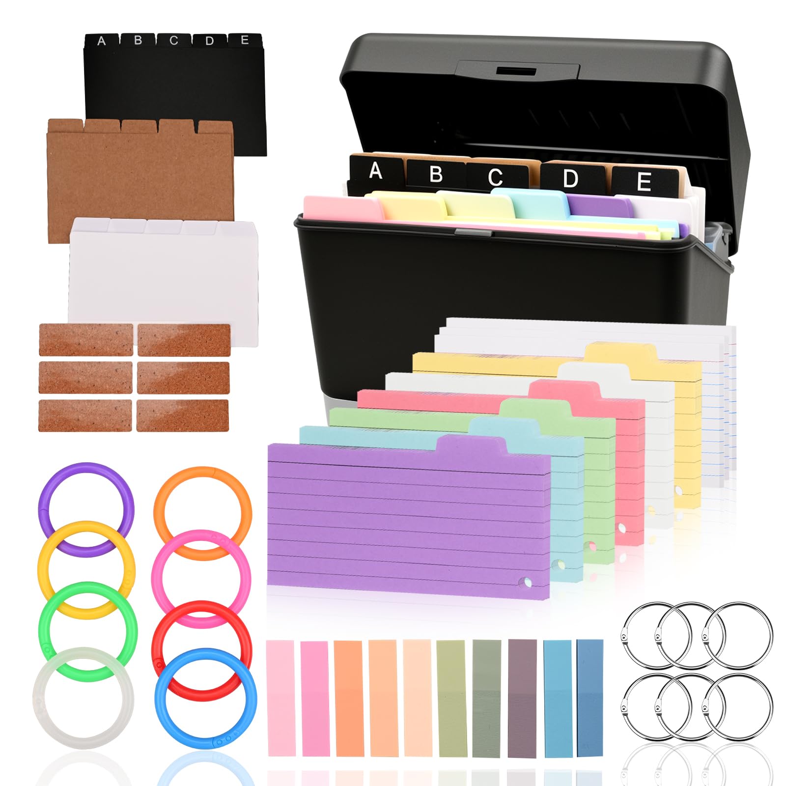 Boîte à Cartes A7A8 avec 436 Cartes Lignées Colorées, Organisateur de Révision pour École et Bureau
