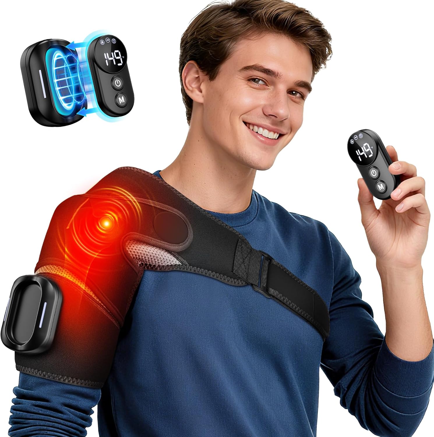 Shoulder Heating Pad with Remote, Heated Shoulder Wrap with Massage, Shoulder Massager with Heat for Rotator Cuff Pain Black