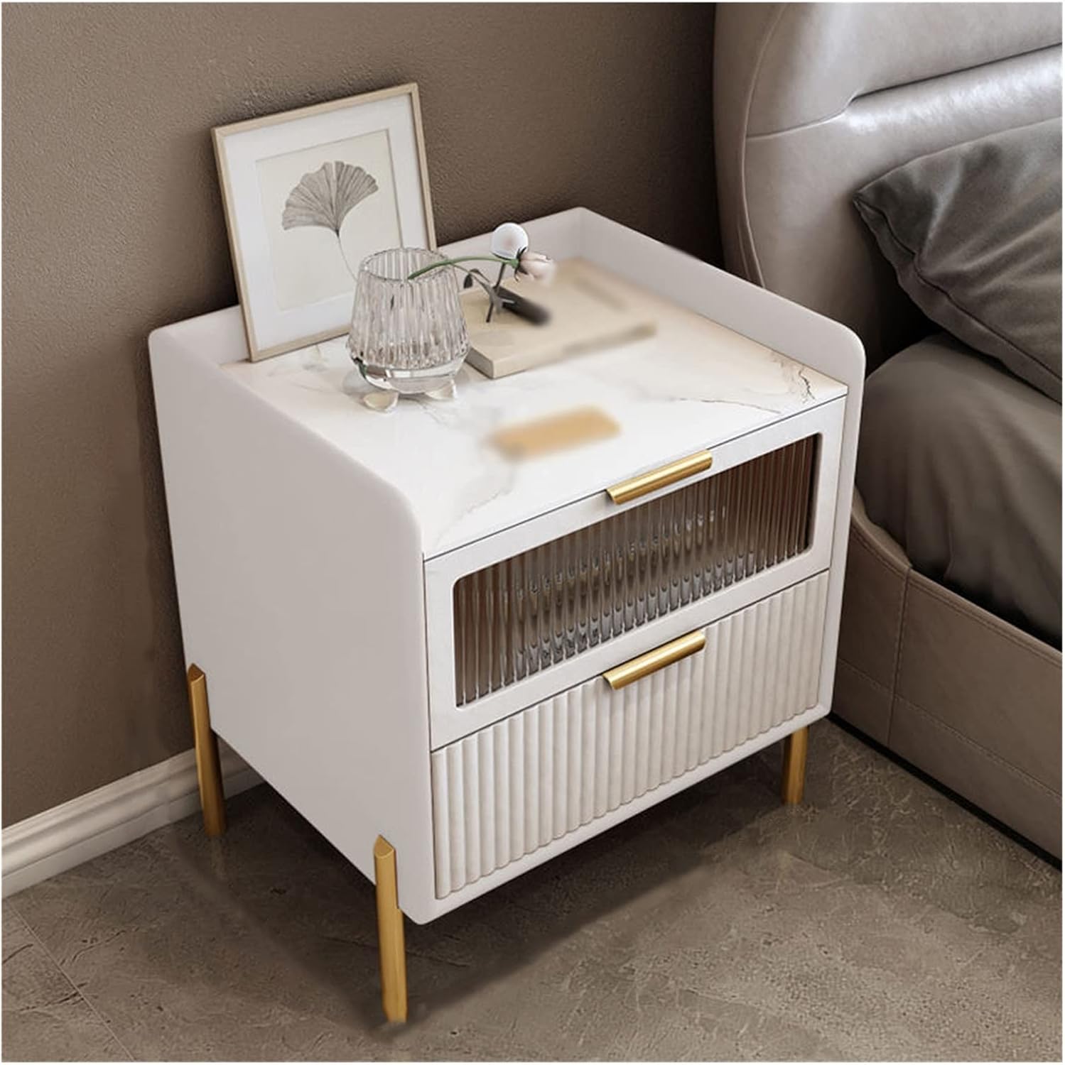 Table Chevet Intelligente avec Recharge Sans fil Meuble Multifonctionnel Pour Chambre Coucher