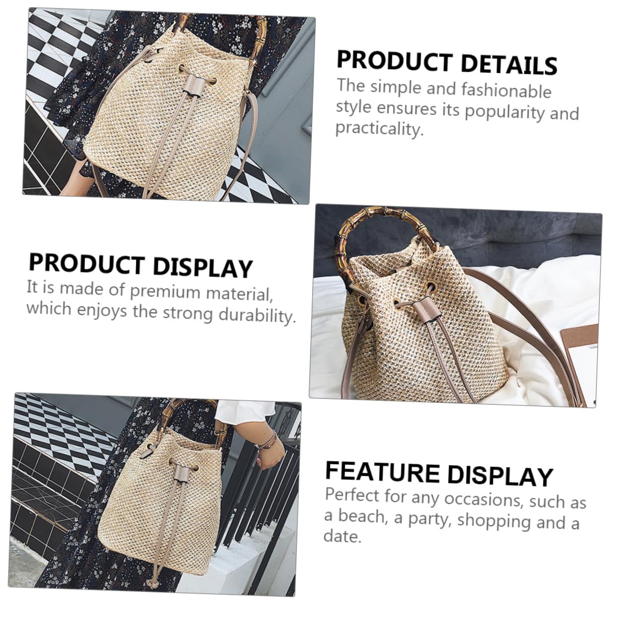 Toyvian 1pezzi Borsa Tracolla in Paglia Secchiello Borsa Mano Pratica e Leggera Adatta per Uso Quotidiano e Diverse Occasioni
