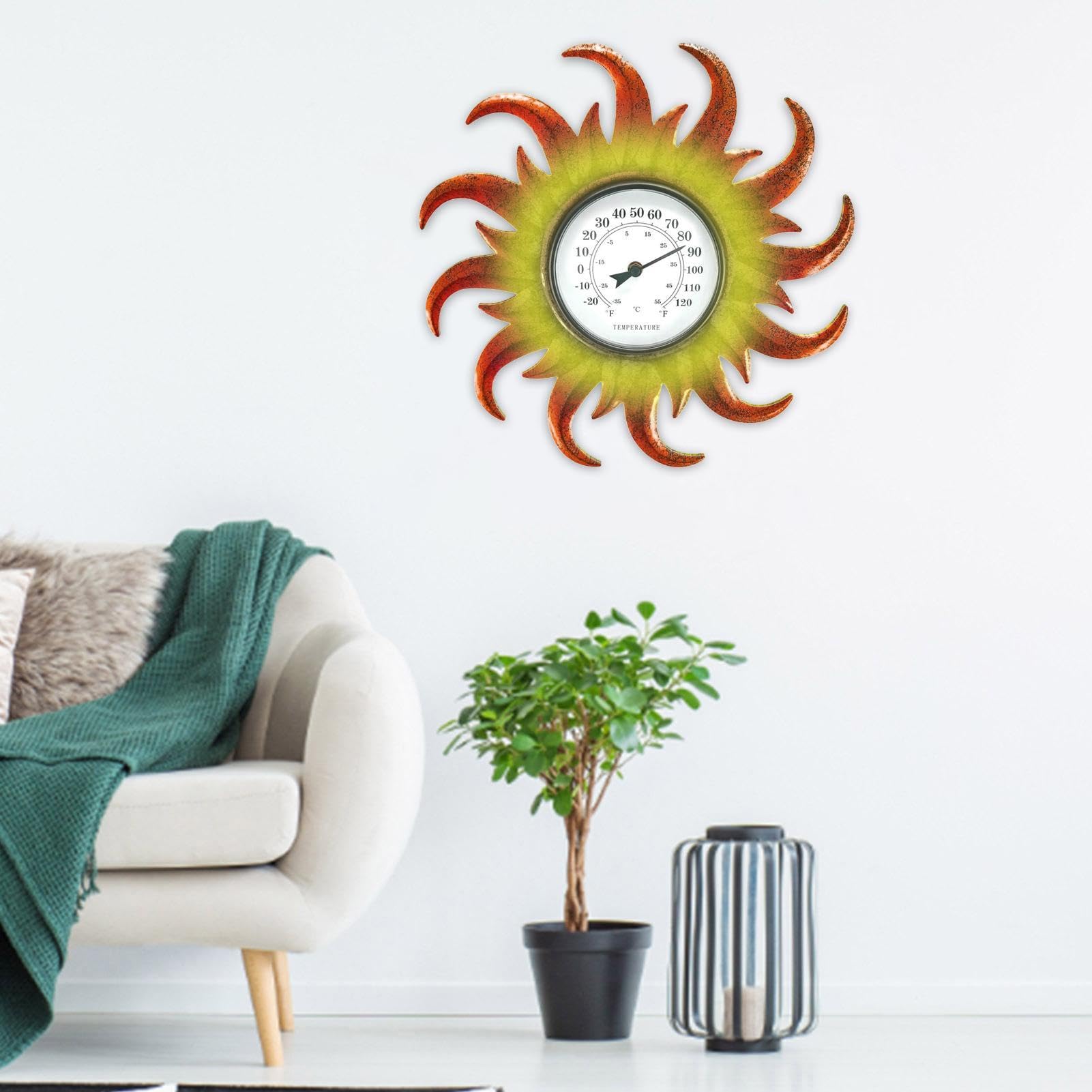 Termometro Da Esterno – Ferro 40x40x4cm | Termometro Da Giardino A Forma | Di Sole | Indicatore Di Temperatura Per Decorazioni Per La Casa Nel Patio Del Giardino E Display Da Parete Per Il Monitoraggi