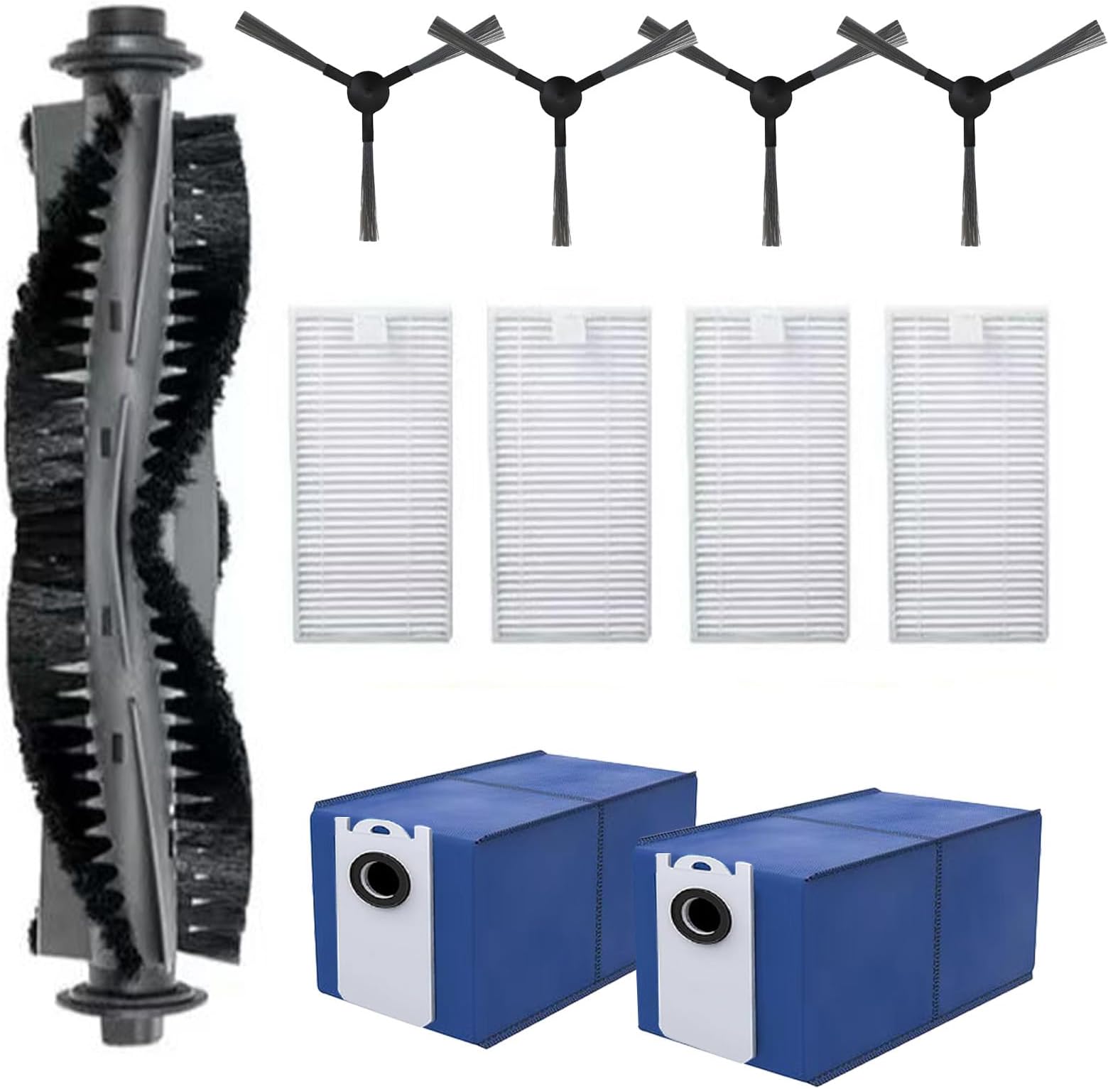 11 Pack Robotic Vacuum Cleaner Replacement Parts Set, for bObsweep Dustin/Orb-i/UltraVision/ RC400 Robot Vacuums Cleaner,Include 1 Main Brush,4 Side Brushes,4 Hepa Filters,2 Dust Bags