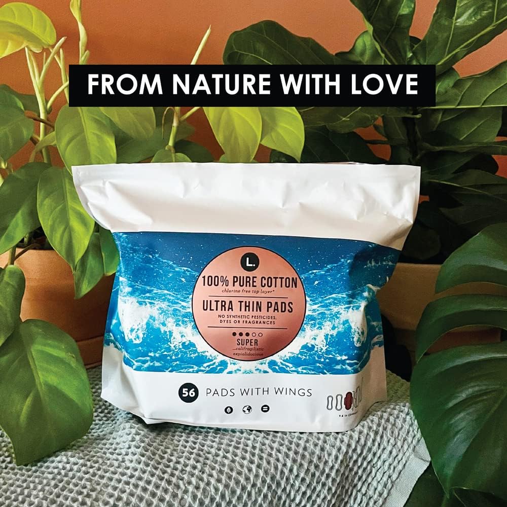 L. Ultra Thin Unscented Pads With Wings, Super Absorbency, 42 Ct, 100% Pure Cotton Chlorine Free Top Layer