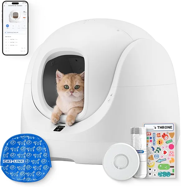 CATLINK Self Cleaning Litter Box, Pinch-Free Safety Protection, Automatic Litter Box for Multi-Cat Health Monitor, Extra Large Interior Space with Anti-Leakage Mat and Deodorizer, Suits for Beginner
