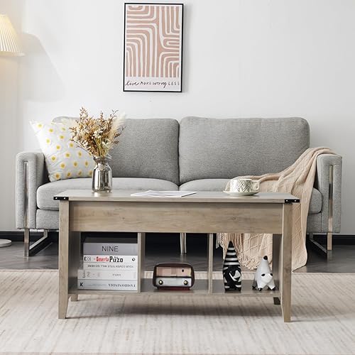 Miniatura 27 de VINGLI Mesa de centro con tapa elevable, 36 pulgadas, pequeña mesa de centro de madera con almacenamiento, mesa central rectangular de madera con