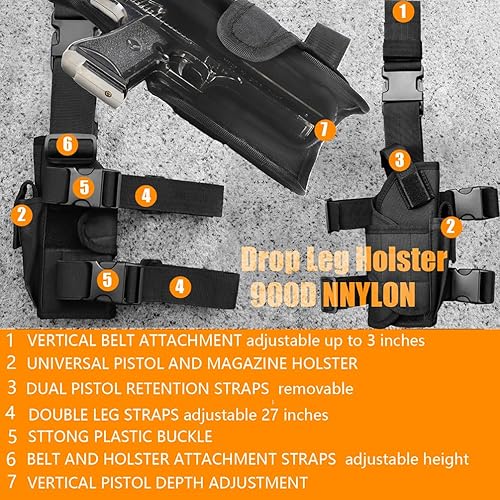 Miniatura 2 de Drop Leg Holster, Thigh Gun Holsters for Men Women, Airsoft Pistol Holster with Magazine Pouch Adjustable Tactical 1911 Leg Harness for Large Medium