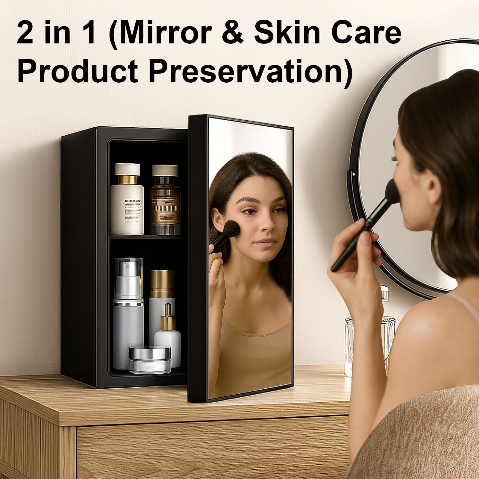 DOGHLY Compact Mini Fridge - 24 Cans/0.95 Cu.Ft Beverage Refrigerator with Mirrored Door & Digital Thermostat, Small Cosmetics Cooler for Skincare, Drinks, Food, Office, Dorm, Black on Fridge.com