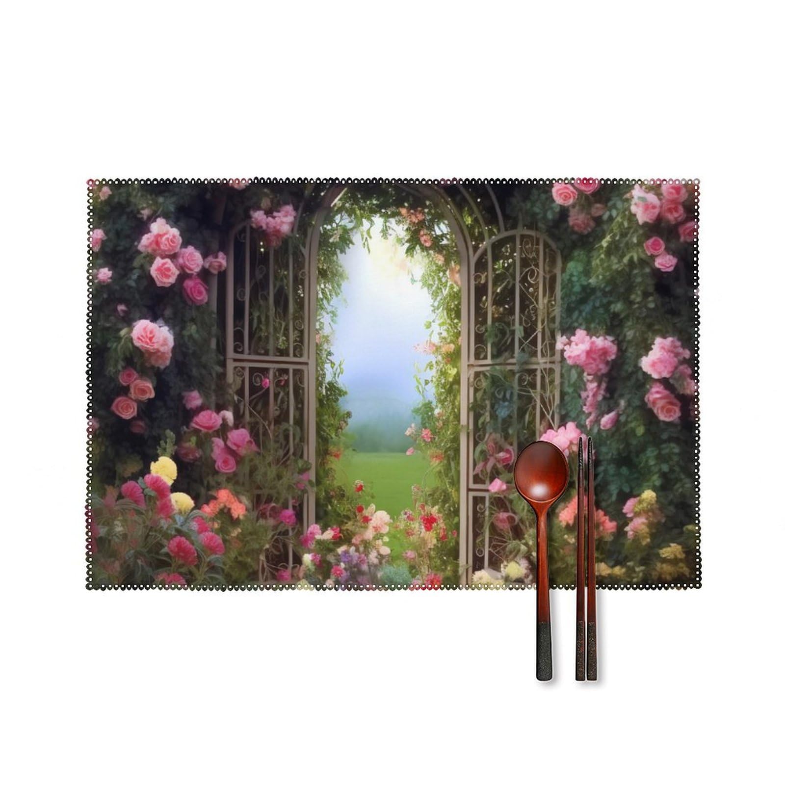 Lot de 6 sets de table imprimés porte fleurie lavables pour salle à manger
