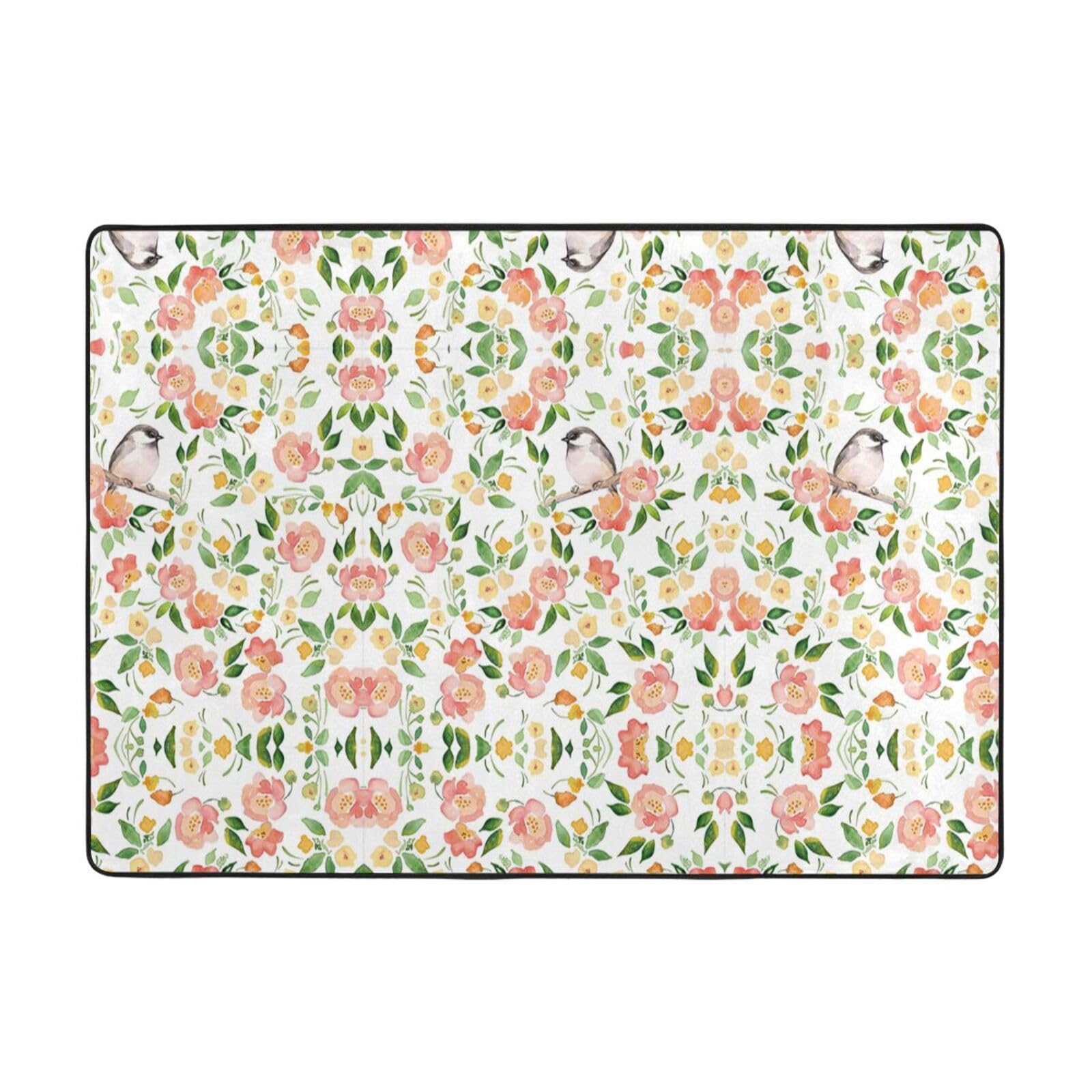 Tapis doux fleurs oiseaux 203x147 cm grand tapis salon chambre bureau