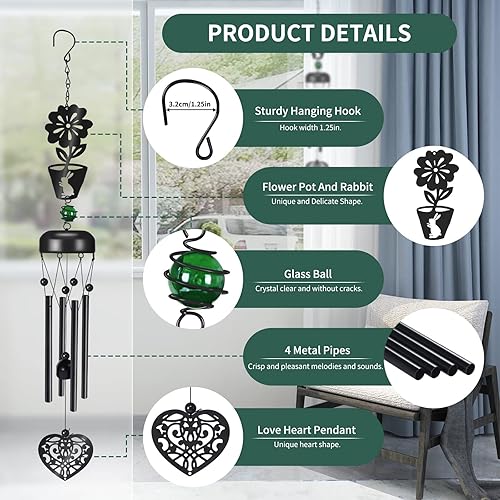 Miniatura 3 de Campanillas de viento de metal de 28 pulgadas, campanillas de viento para exteriores, regalo conmemorativo por pérdida de un ser querido,