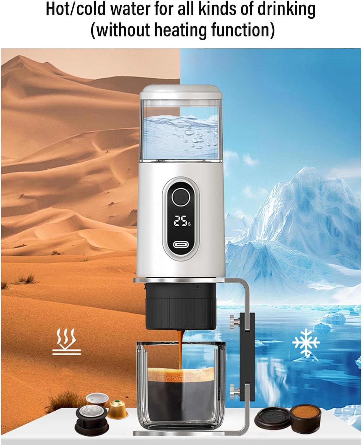 VBESTLIFE Portable Espresso Maker for Ground Coffee & Capsules, Manual Press Travel Coffee Maker with Type C, Portable Design for Camping Hiking Outdoor (White)