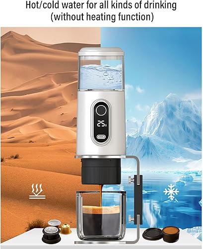 Miniatura 3 de Zunate Cafetera portátil, cafetera de viaje compatible con café molido y cápsulas para viajes, camping, senderismo, pesca, picnic y trabajo (blanco)