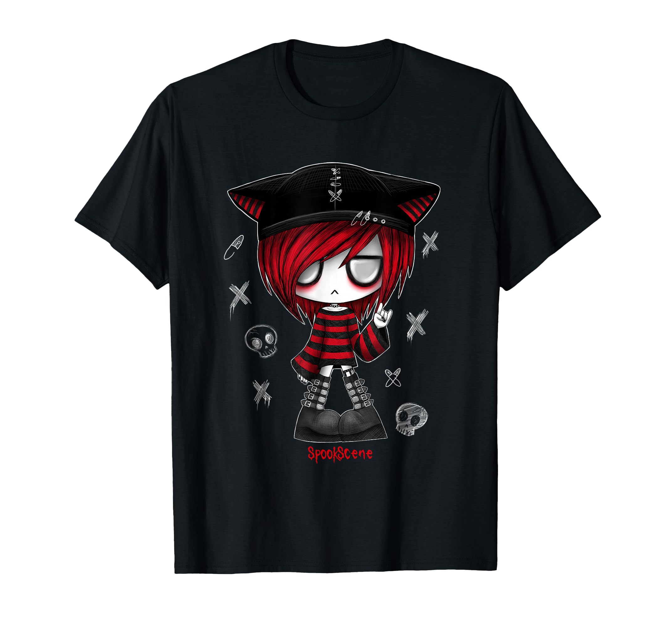 Edgy Kitty Hat Scene Kid Emo Alt Goth Red T-Shirt