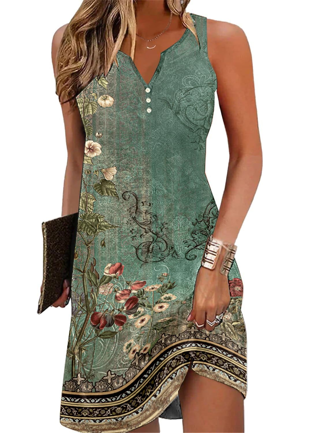 Ladlop Summer Dresses for Women 2025 Beach Loose Casual A Line Dress Sleeveless V-Neck Sundress with Pockets