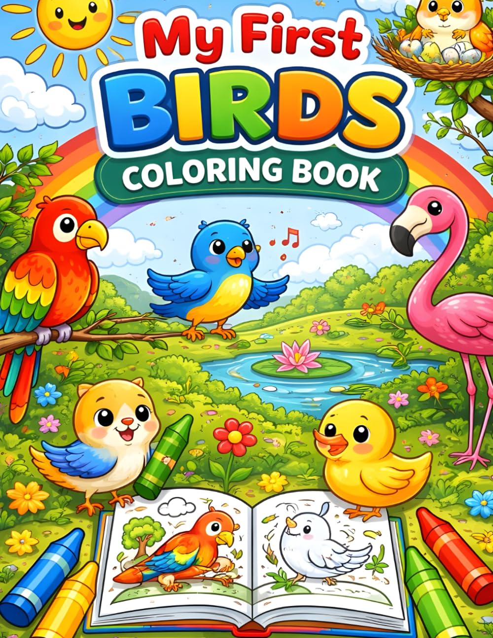 Cute Birds Coloring Book for Kids Ages 3 to 6: Fun and Easy Bird Coloring Pages with Big Bold Designs for Toddlers, Preschoolers, and Young Children