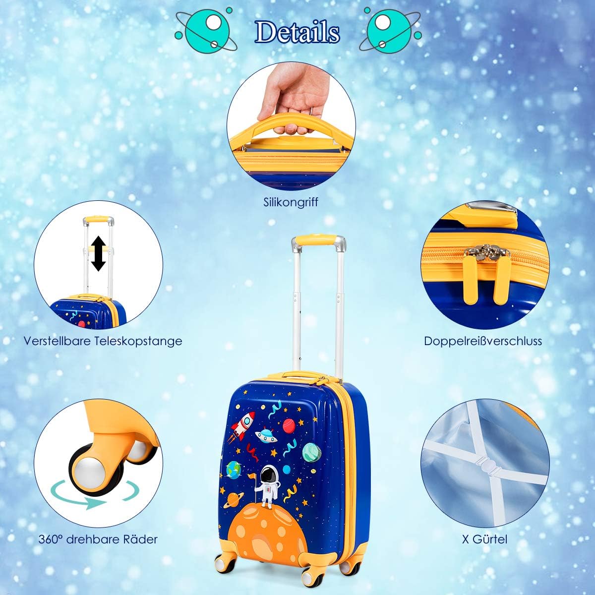 FANTASK Valigia per bambini + zaino, trolley per bambini in plastica, bagaglio per bambini, bagaglio a mano, valigia rigida per ragazzi e ragazze