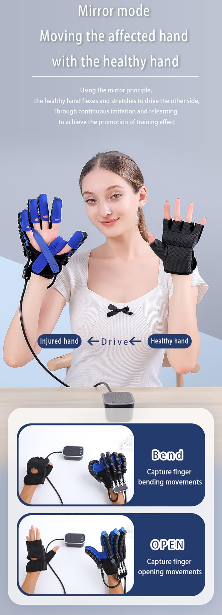 Guantes de robot de rehabilitación con función de mano para recuperación de hemiplejia izquierda y derecha, equipo de rehabilitación de hemiplejia cerebral, dispositivo de rehabilitación robótica para