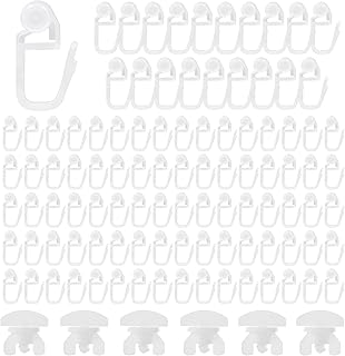 Quacc Curtain Track Gliders Set - 100 Glider Hooks and 6 Locks, Plastic Curtain Roller Accessories for Windows, Doors, Shower Curtains (White)