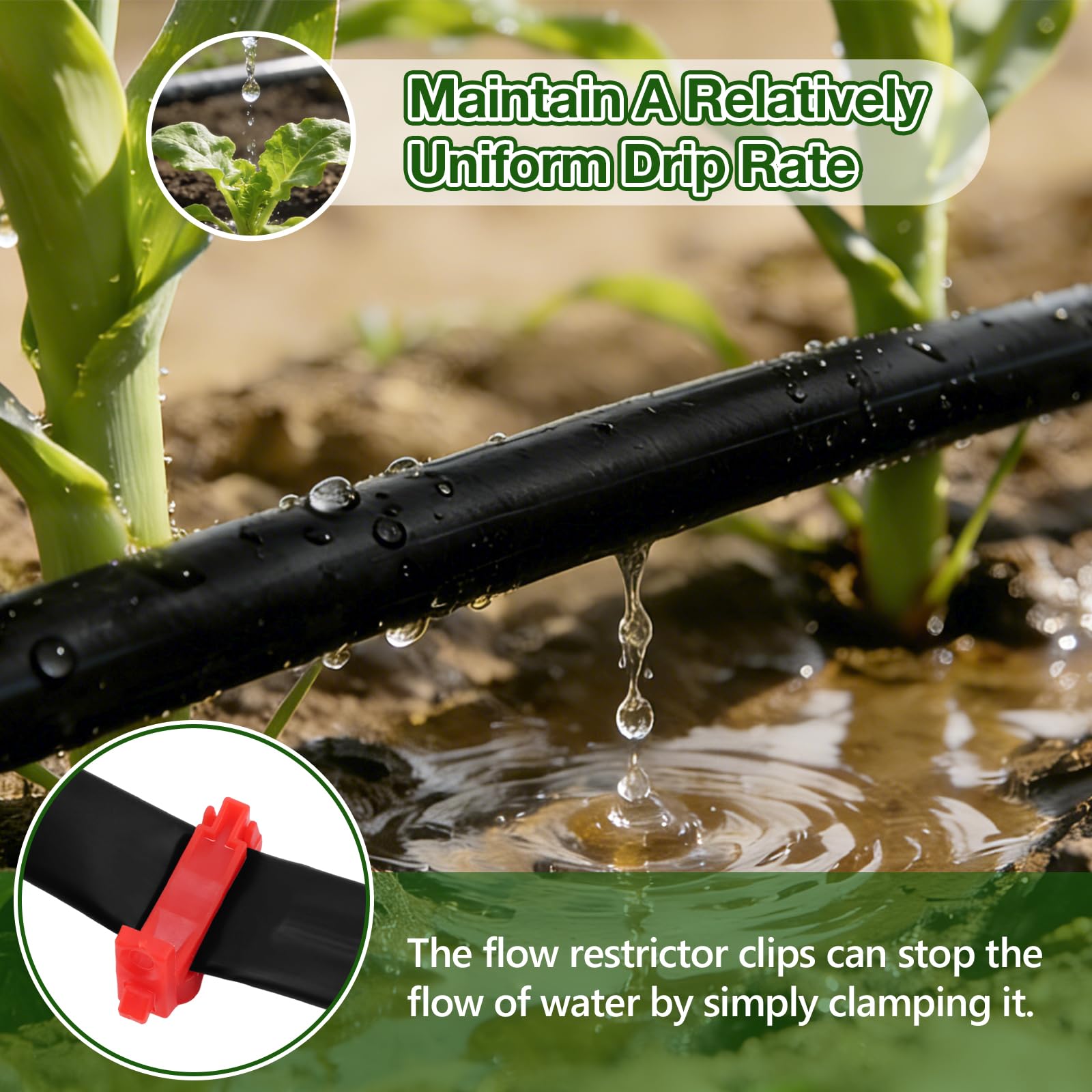 150M 5/8" Nastro Irrigazione a Goccia Kit, TOROKOM Nastro Irrigatore Spazio Fori 6", Componenti Sistema di Irrigazione per Giardino, Fattoria, Prato e Serra