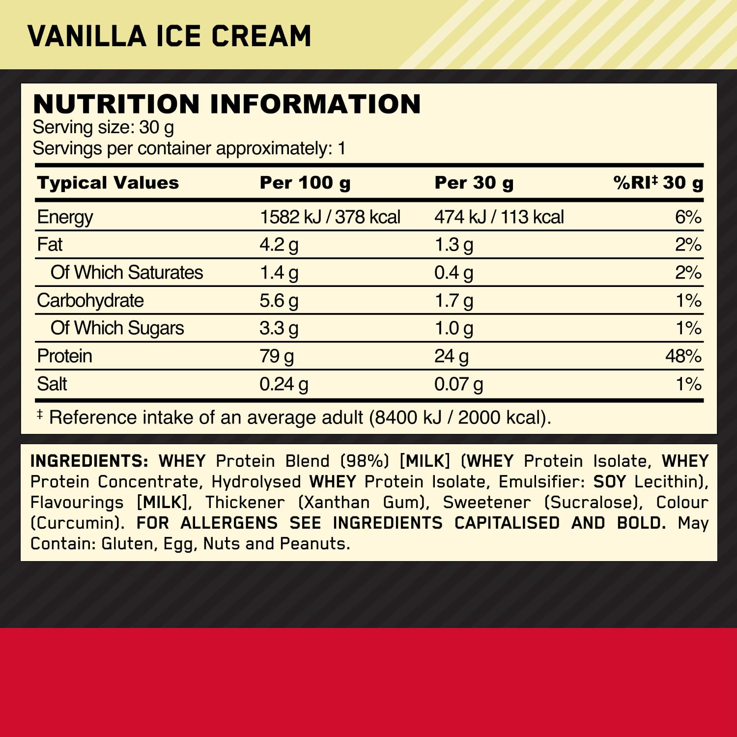 Optimum Nutrition Gold Standard, proteine in polvere al 100% per la costruzione e il recupero muscolare, con glutammina naturale e aminoacidi BCAA, aroma gelato alla vaniglia, confezione da 24, 24 x