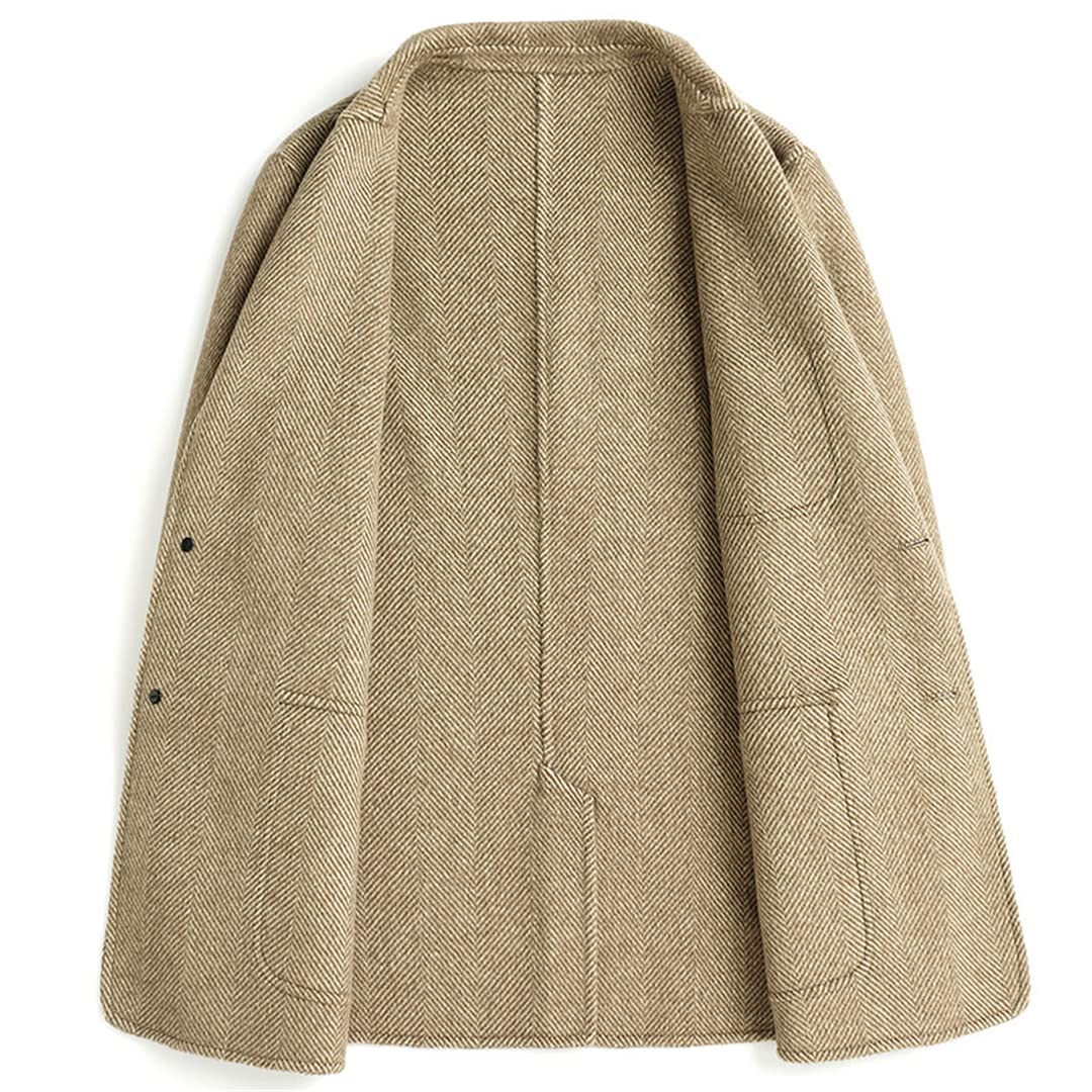 ジャケット・アウター HAND MADE herringbone over wool coat Giacca Womens Coat Herringbone Wool Blend Button Front