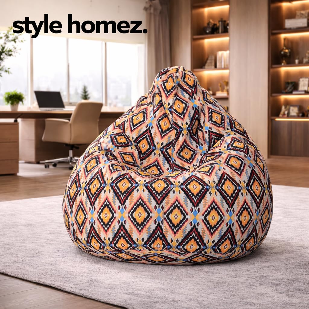 Style Homez Classic Cotton Canvas Geometric Printed Bean Bag XL Size Cover Only 1