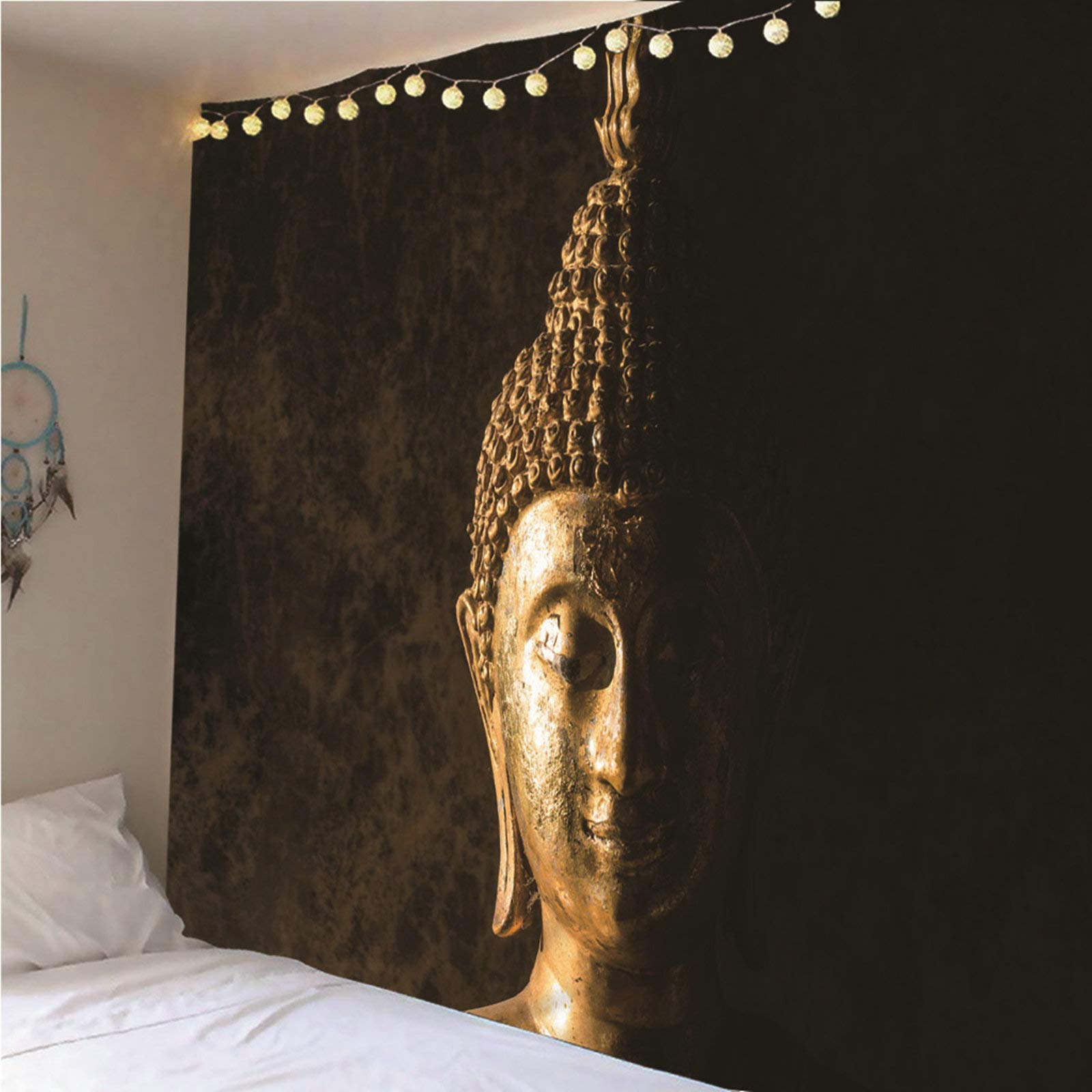 Arazzo da Parete Grande Decorazioni Parete Arazzo da Parete Poliestere 150x130CM Buddismo A Tema Testa di Buddha