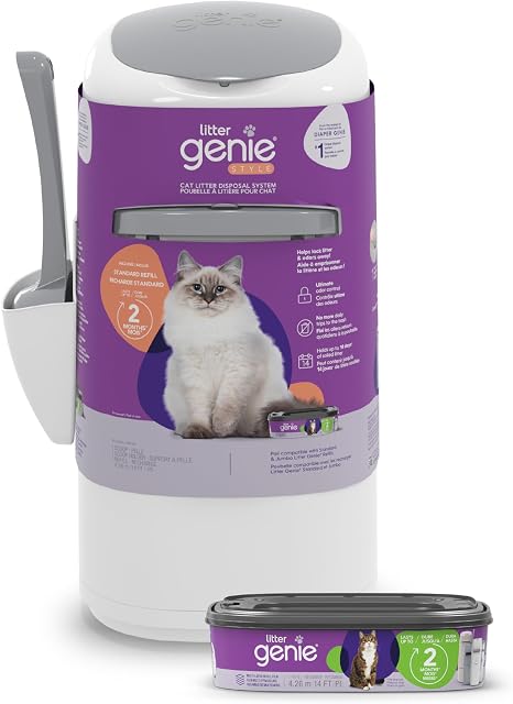Litter Genie Peau de style - Chat Litter Système d'élimination des déchets avec sac de recharge de la queue carrée - Compatible avec Standard et Jumbo Litter Genie Recharge