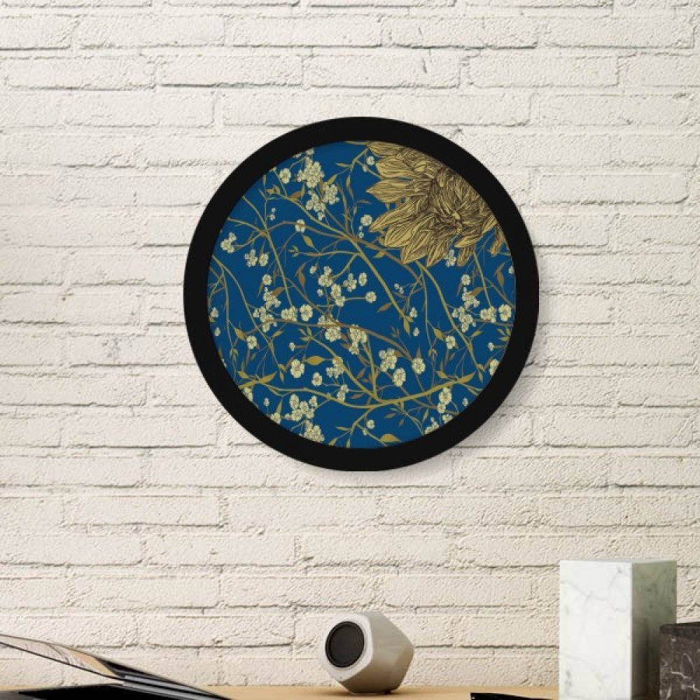 Peinture chrysanthème fait main cadre photo ronde bois décoratif