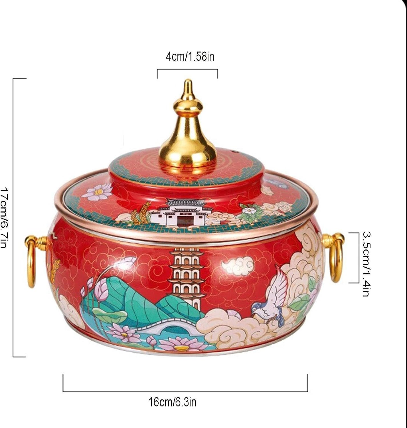 Old Hot Pot,Chinese Copper Hot Pot, Cloisonne Copper Hot Pot Single Self-Service Dining Pot Enamel One-Person Pot Household Induction Cooker Small Copper Pot Suitable for Family Home Parties,(C)