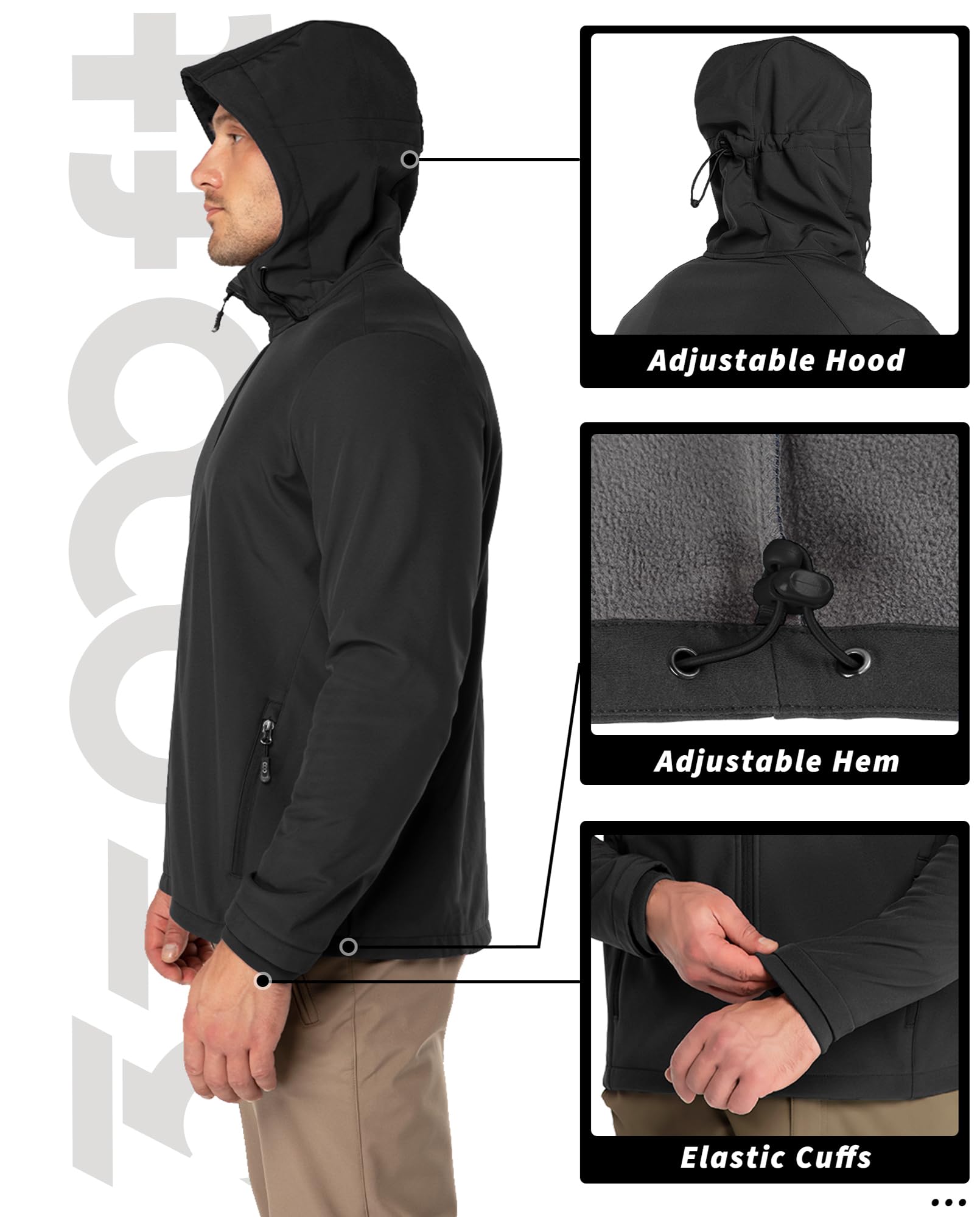 33,000ft Veste softshell imperméable et respirante pour homme - Veste demi-saison coupe-vent - Veste de randonnée avec capuche