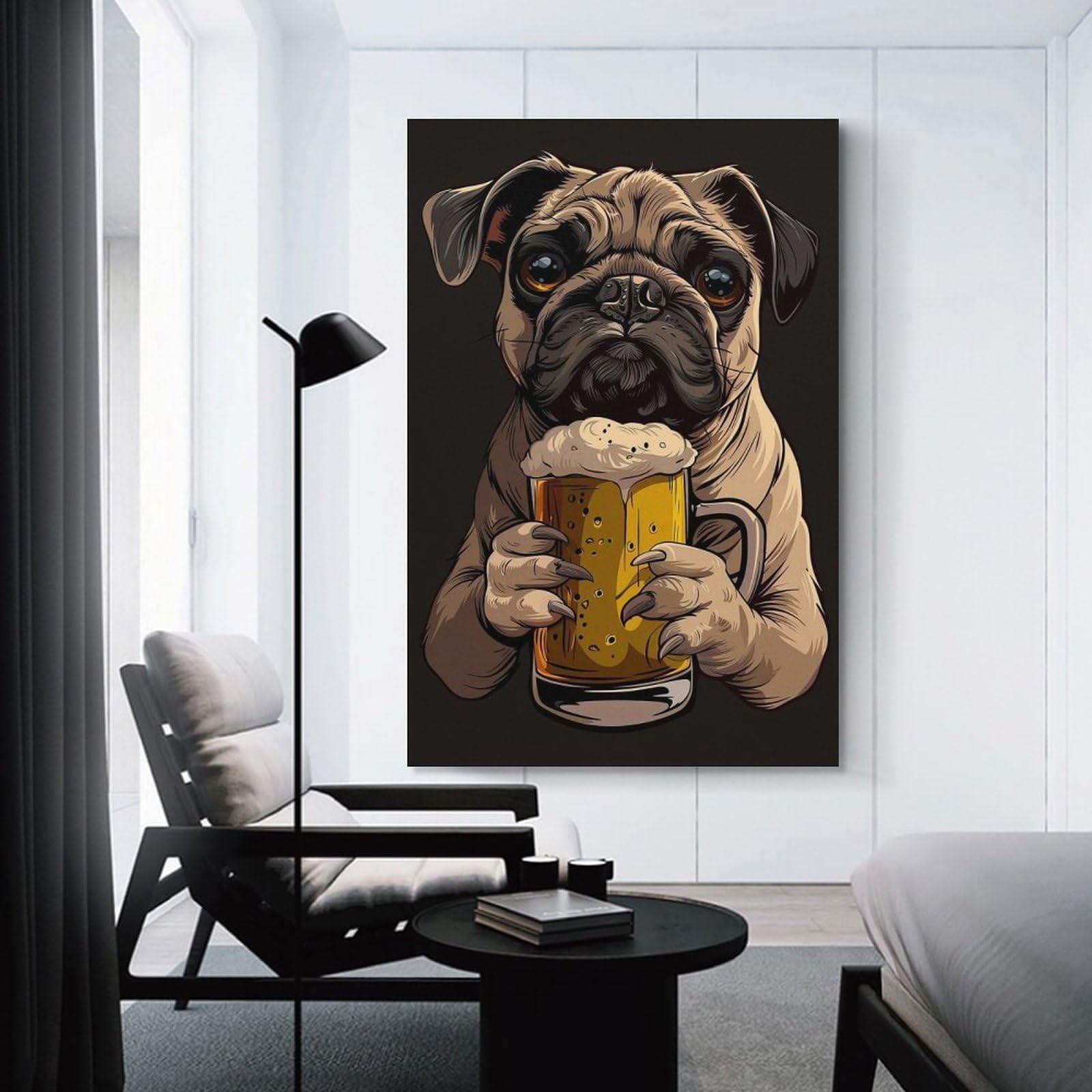 Junmoney Home Decor Wall Art Pug Beer, 24x36inch(60x90cm), for Workspace Walls, Study Corners Or Bedrooms, A Smart Decor Choice for Study Walls