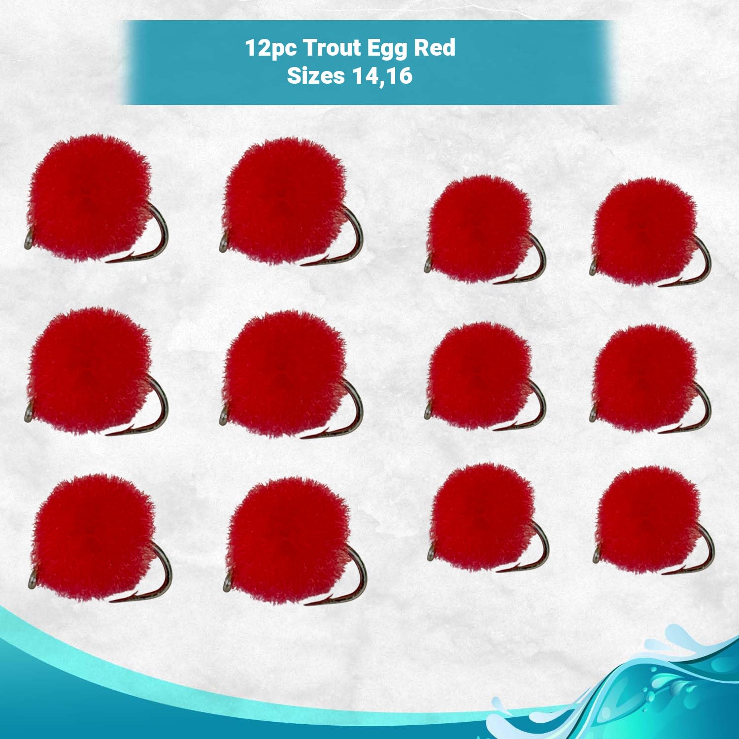 Feeder Creek Fly Fishing Trout Flies, Salmon Eggs, 12 Wet Flies for Bass, Big Trout, Panfish, Available in 2 Size Assortment 14 and 16 (6 of Each Size)