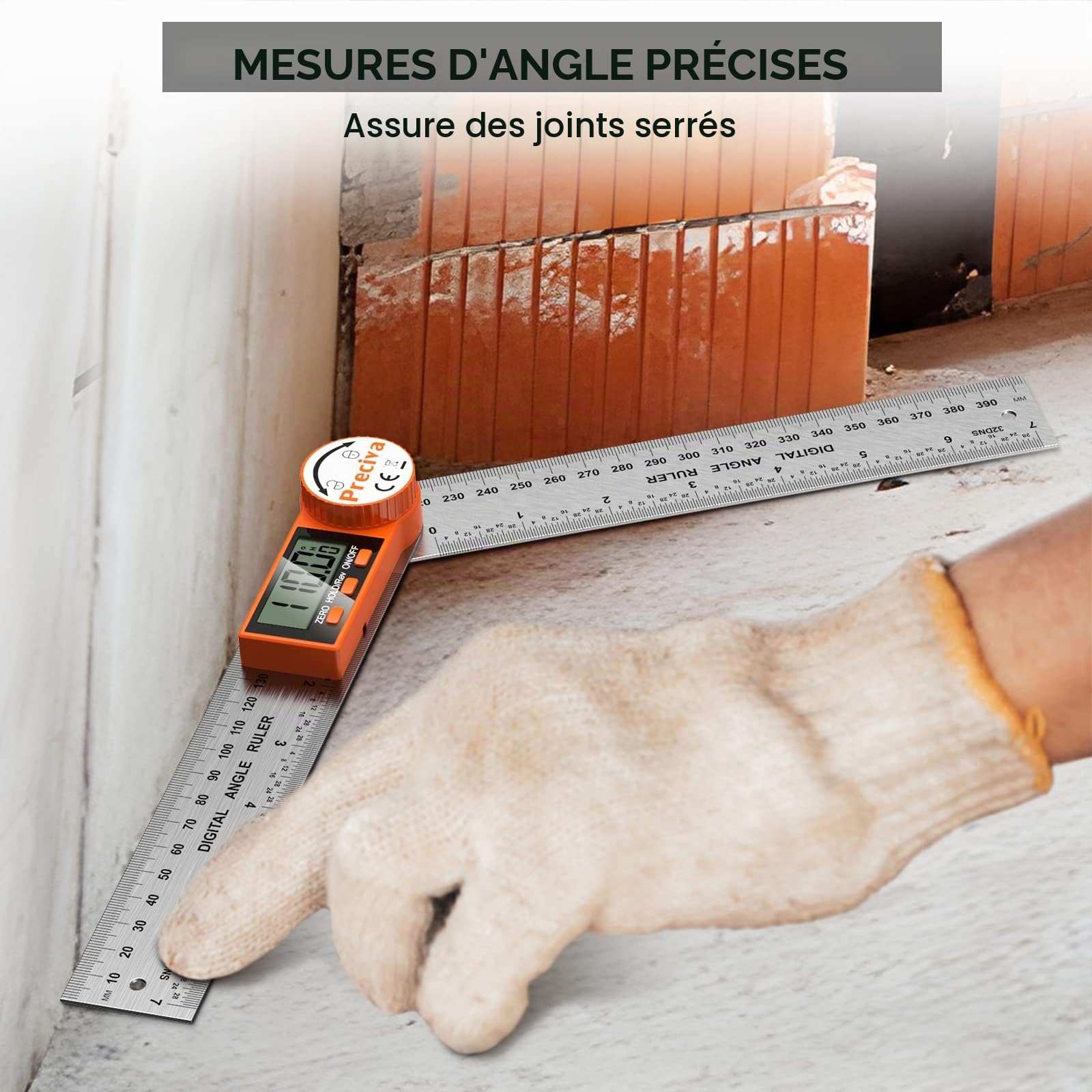Preciva Jauge d'angle numérique, 400 mm, goniomètre numérique en acier inoxydable avec large écran LCD et fonctions de réinitialisation, verrouillage et inversion