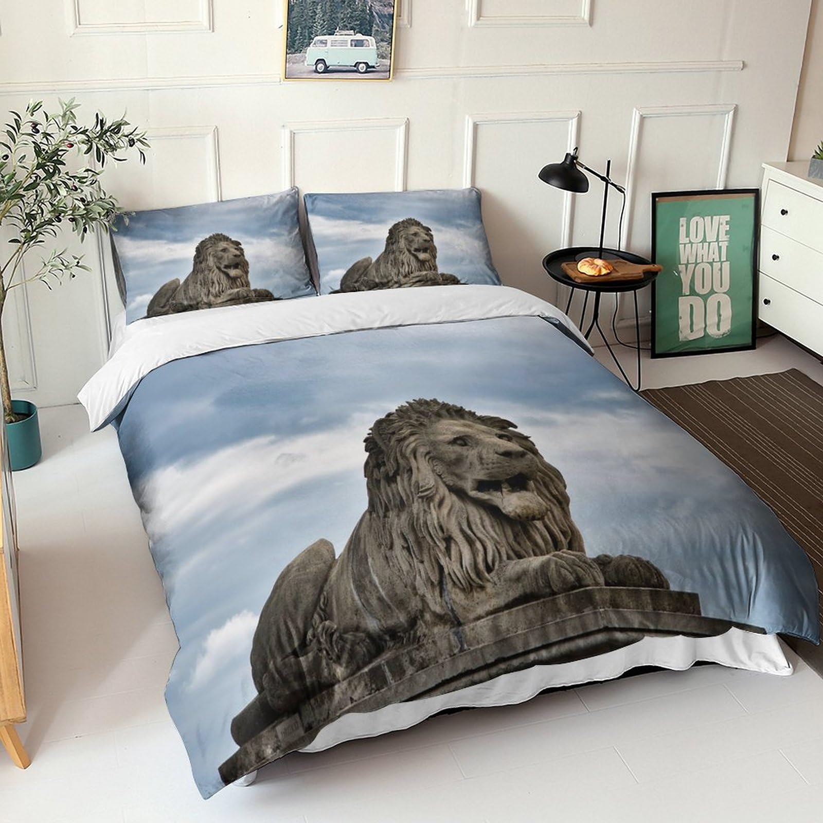 Ensemble de literie lion sculpture 3 pièces : confort haut de gamme durable
